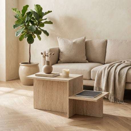 Mesa de salón Beige aspecto mármol Melamina Eterna 