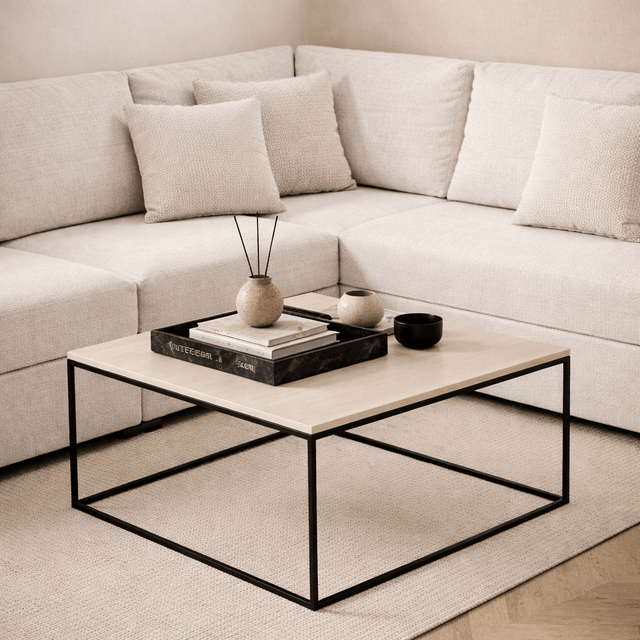Salontafels - Vierkante salontafel Eiken Melamine - 75x75 cm - Pola - Dimehouse
