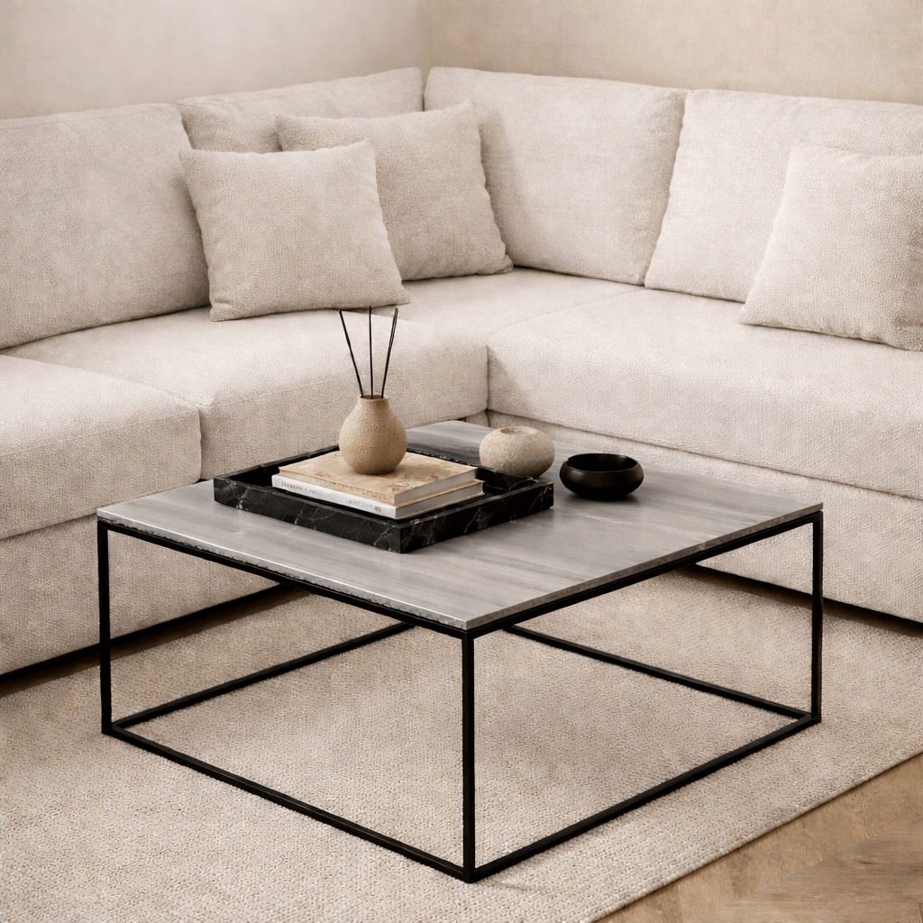 Salontafels - Vierkante salontafel grijs Melamine - 75x75 cm - Pola - Dimehouse