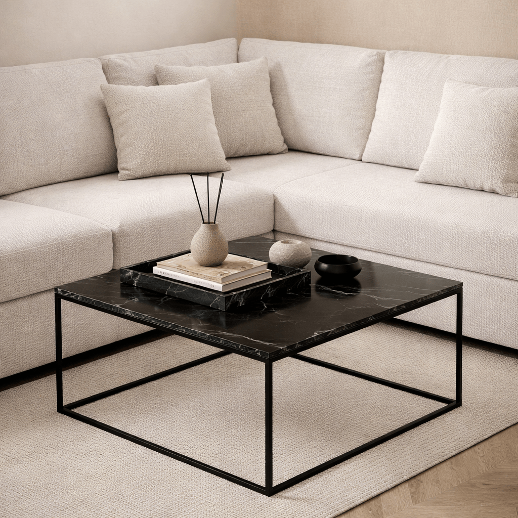 Salontafels - Vierkante salontafel zwart Marmerlook - 75x75 cm - Pola - Dimehouse