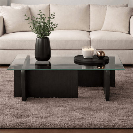 Salontafels - Salontafel Zwart Hout Melamine Glas Opal 105x65x30 cm - Dimehouse