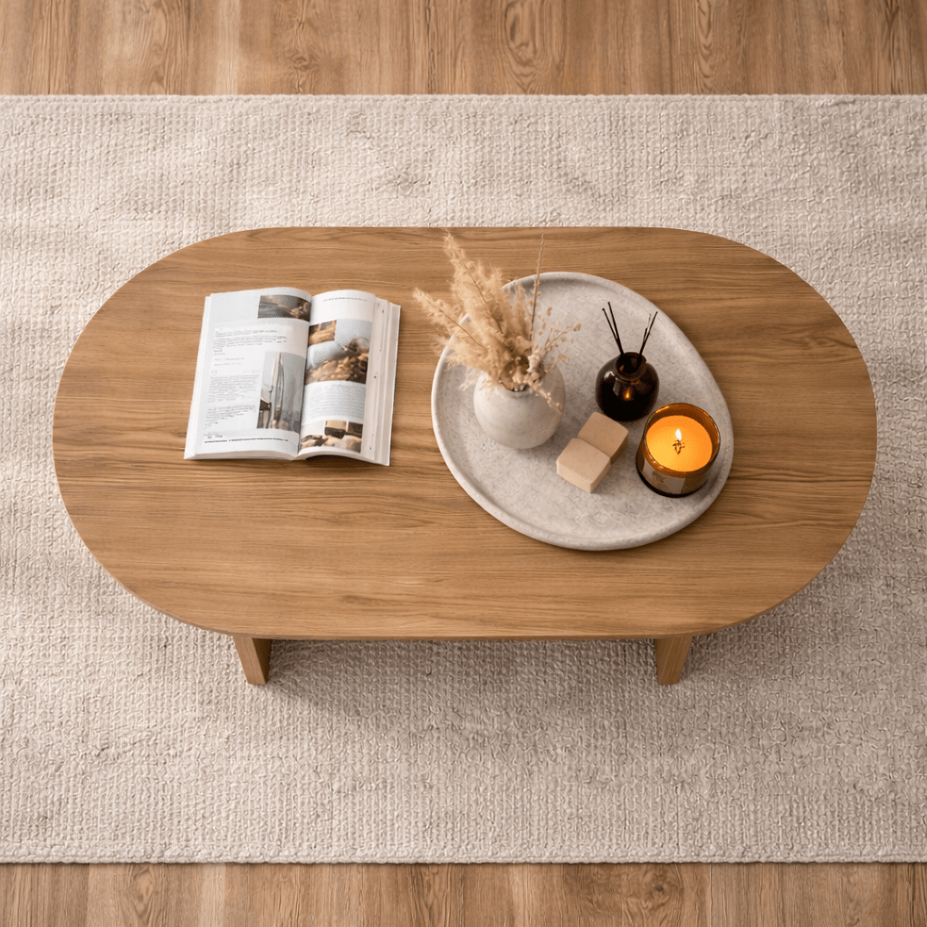 Salontafels - Salontafel eiken melamine boogvorm Koda 119x60 cm - Dimehouse