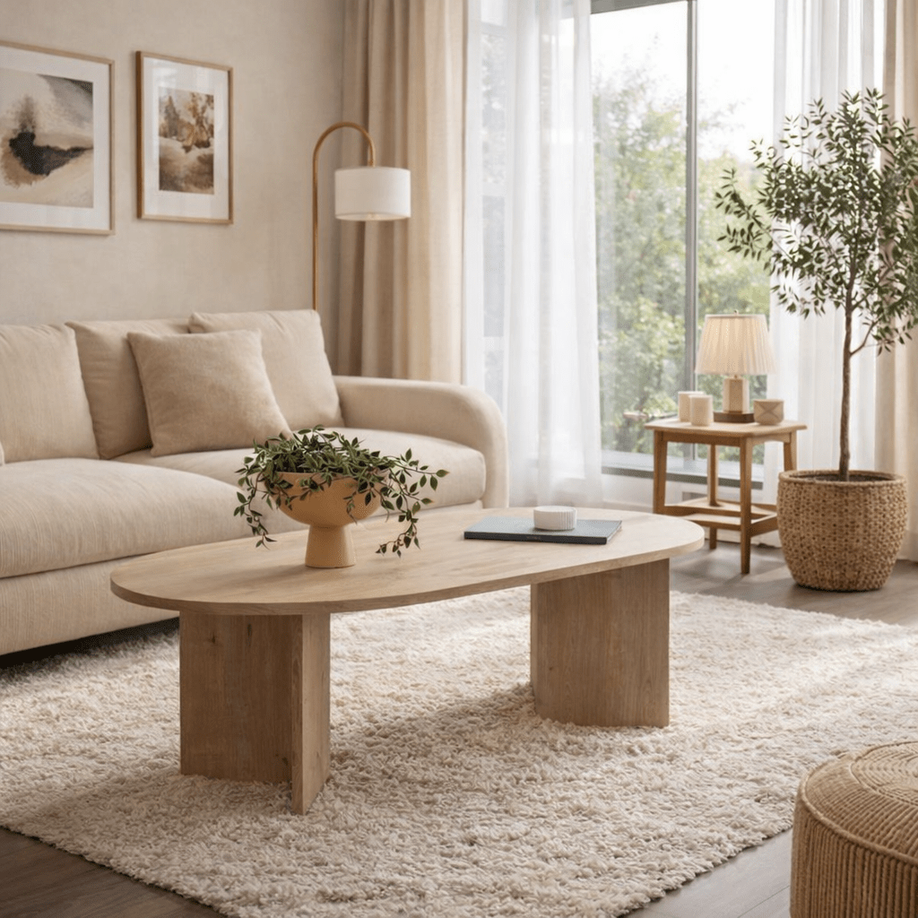 Ovale salontafel eiken melamine - Japandi -  119x60 cm - Sota