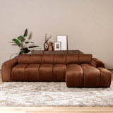 Sofás-Sofá rinconera con salón tejido textura terciopelo cobre - rayas - derecha - Brix -Dimehouse