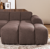 Sofás-Sofá rinconera con salón en suave tela bouclé marrón - rayas - derecha - Brix-Dimehouse