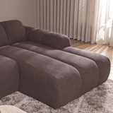 Sofás-Sofá rinconera con salón en suave tela bouclé marrón - rayas - derecha - Brix-Dimehouse