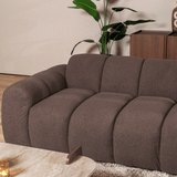 Sofás-Sofá rinconera con salón en suave tela bouclé marrón - rayas - derecha - Brix-Dimehouse