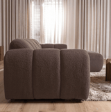 Sofás-Sofá rinconera con salón en suave tela bouclé marrón - rayas - derecha - Brix-Dimehouse