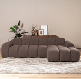 Sofás-Sofá rinconera con salón en suave tela bouclé marrón - rayas - derecha - Brix-Dimehouse