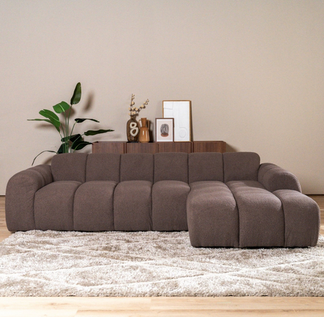 Banken-Hoekbank met lounge zacht bruin bouclé stof - strepen - rechts - Brix-Dimehouse