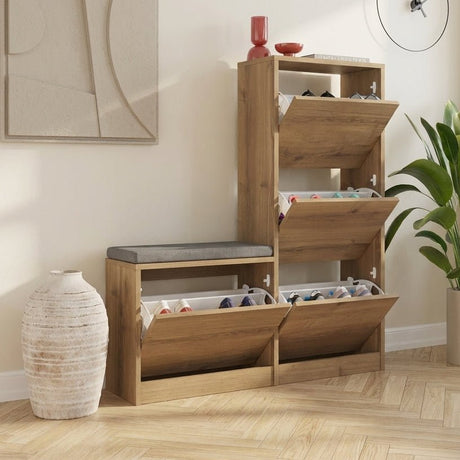 Zapatero Dude Natural Melamina 105x118,5x26 cm foto atmosférica en un interior moderno