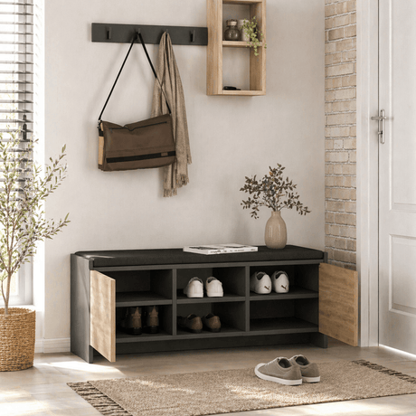Zapatero Roble con melamina antracita - seis compartimentos - 110x43x37 cm - Zulla