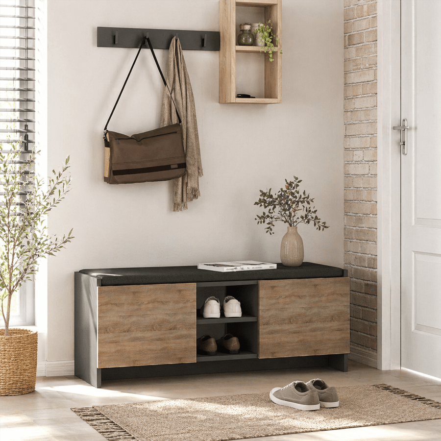 Schoenenkasten - Schoenenkast Eiken met antraciet Melamine - zes vakken - 110x43x37 cm - Zulla - Dimehouse