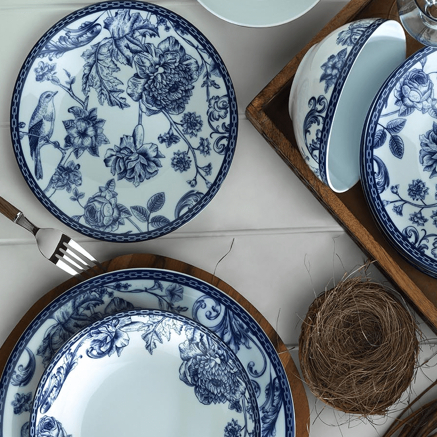 Dinner Set (24 Pieces) - Servies set porselein - 24 delig - Blauw met wit - Delta - Dimehouse