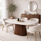 Eettafels - Sintered Stone Marmerlook Travertin Eettafel Lea 180x90 cm - Walnoot Frame - Deens Ovaal - Dimehouse