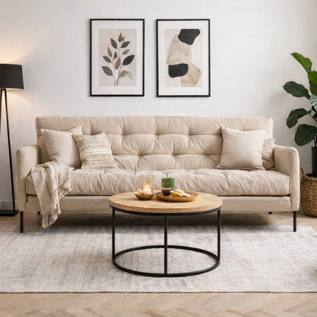 Sofá cama 3 plazas - Crema - Múltiples posiciones - Renge
