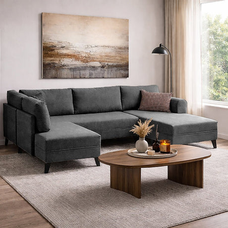 Sofá cama Tela antracita - Sofá en U - XXL 300x202x152cm - Belen