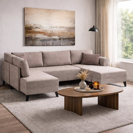 Sofá cama Tela beige - Sofá en U - XXL 300x202x152cm - Belen