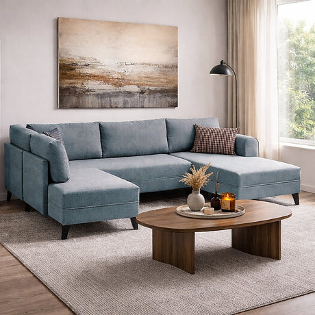 Sofá cama Tela azul - Sofá en U - XXL 300x202x152cm - Belen