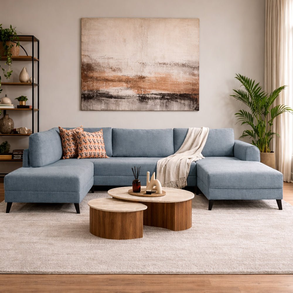 Sofá cama Tela azul - Sofá en U - XXL 300x202x152cm - Belen
