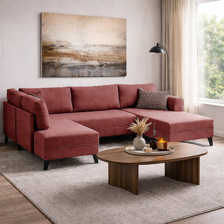 Sofá cama Tela roja - Sofá en U - XXL 300x202x152cm - Belen