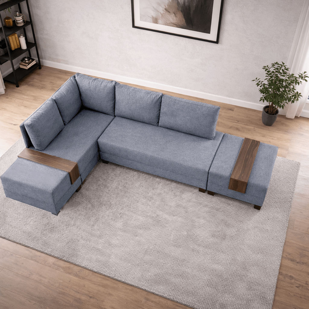 Sofá cama tela azul - XXL 280 x 210 - Izquierdo - Fly