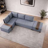 Sofá cama tela azul - XXL 280 x 210 - Izquierdo - Fly