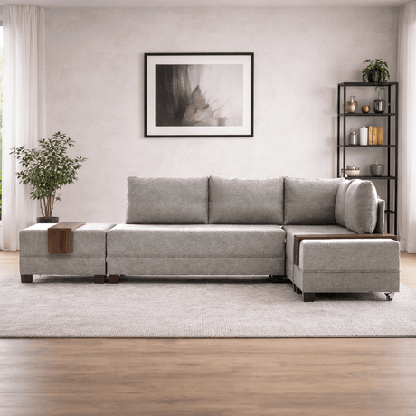 Banken - Slaapbank champagne stof - XXL 280 x 210 - Rechts - Fly - Dimehouse