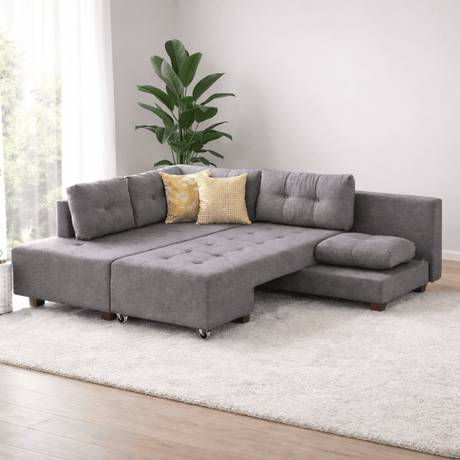 Banken - Slaapbank grijs stof - XL 280x206 cm - met wielen - Links - Manama - Dimehouse