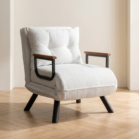 Sillón para dormir Sando Cream Teddy, tela atmosférica, foto en un interior moderno