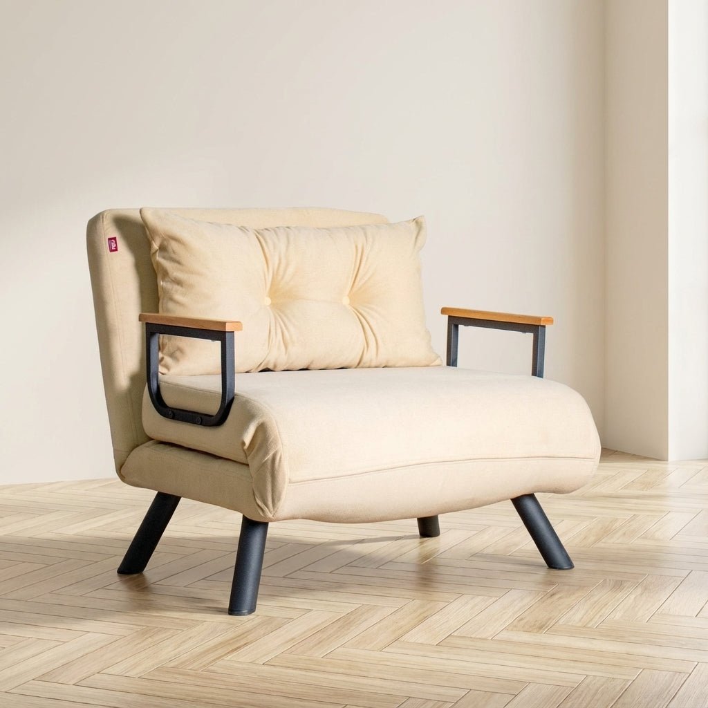 Sillón para dormir Sando Tela Crema foto atmosférica en un interior moderno