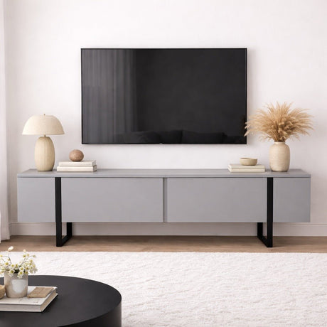 Mueble de TV Gris Melamina Marco Dorado Blitz 50x180x29,5 cm 