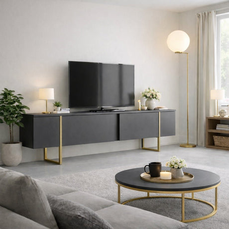 Muebles de televisión antracita oro melamina 180x50x30 cm