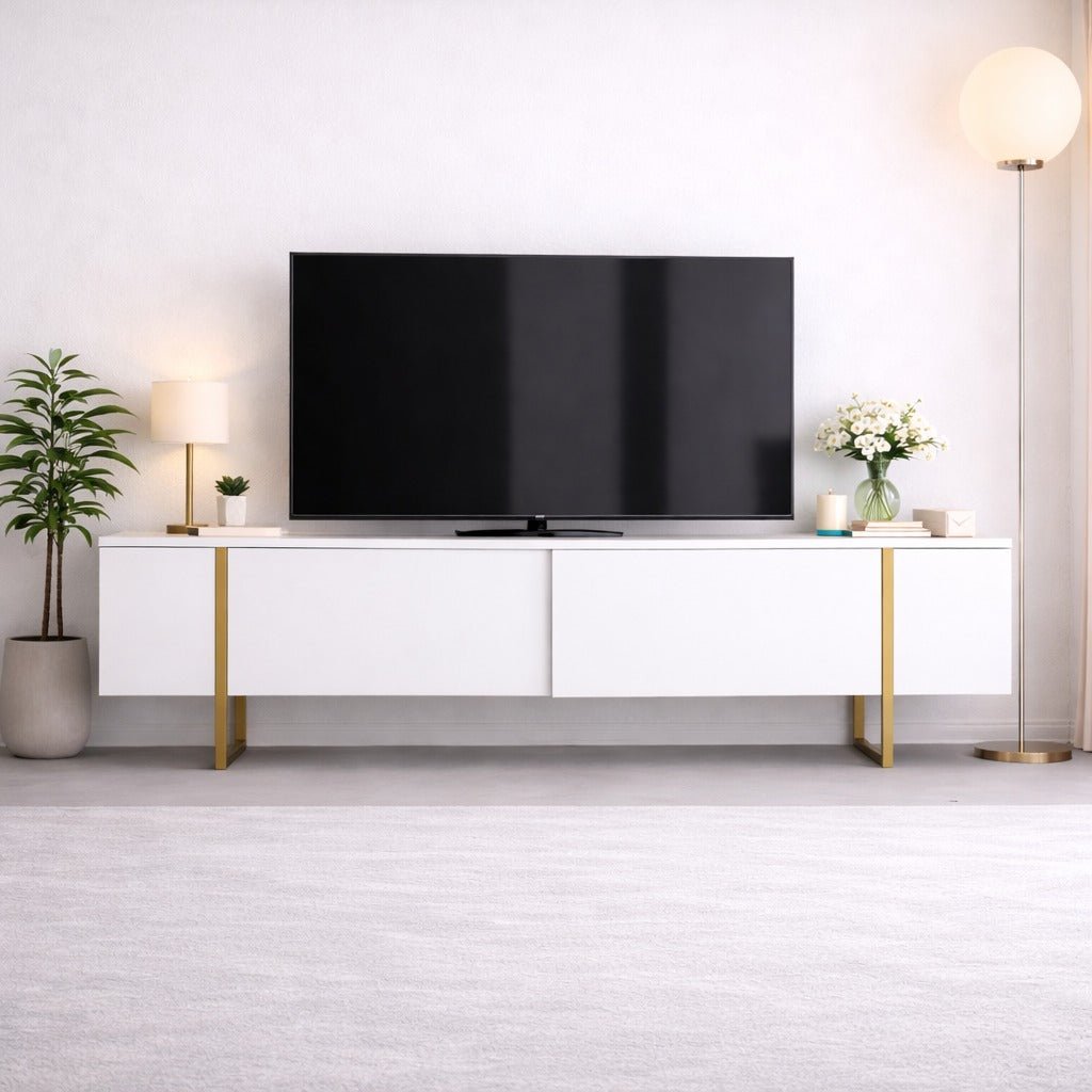 Muebles de TV de lujo Gold White Melamine 180x50x30 cm