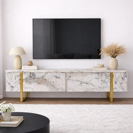 Mueble de TV de Melamina de Mármol con Marco Dorado Blitz 50x180x29,5 cm 