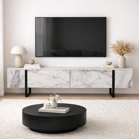 Mueble de TV de melamina de mármol con marco negro Blitz 50x180x29,5 cm 