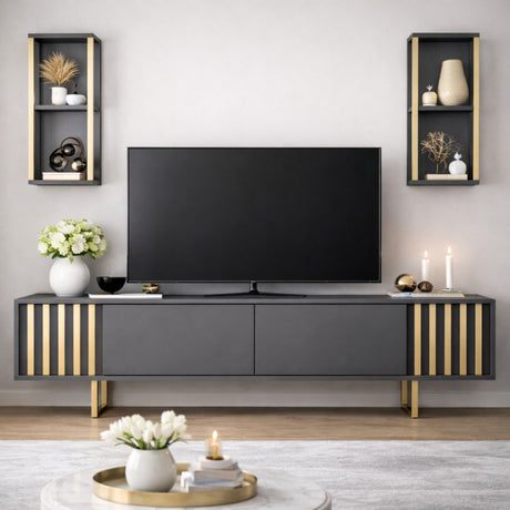 Juego de muebles de TV Línea de oro Anthracite Black Melamine 180x48x30 cm