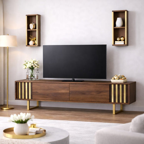 Juego de muebles de televisión Línea de oro Nuez Melamina Black 180x48x30 cm
