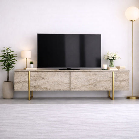 Mueble TV Travertino Luxury 180x50x30 - Marco Dorado