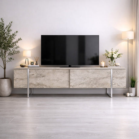 Mueble TV Travertino Luxury 180x50x30 - Estructura Plata