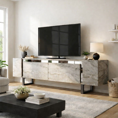 Mueble TV Travertino Yildiz 180x50x30 - Estructura Plata