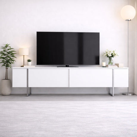 Mueble-de-TV-Blanco-Lujo-180x50x30---Marco-Plateado
