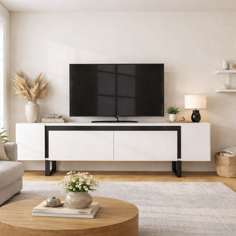 Mueble-de-TV-Yildiz-Blanco-180x50x30---Marco-Negro