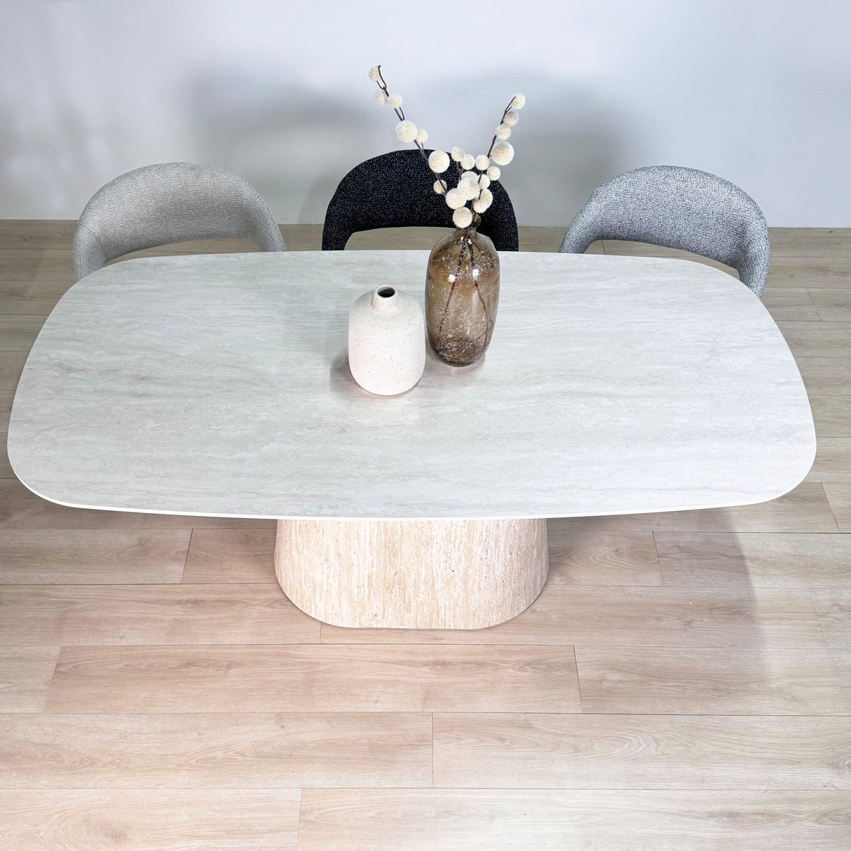 Silla de comedor Set de 4 Bouclé Beige Lisa - Marco Negro 