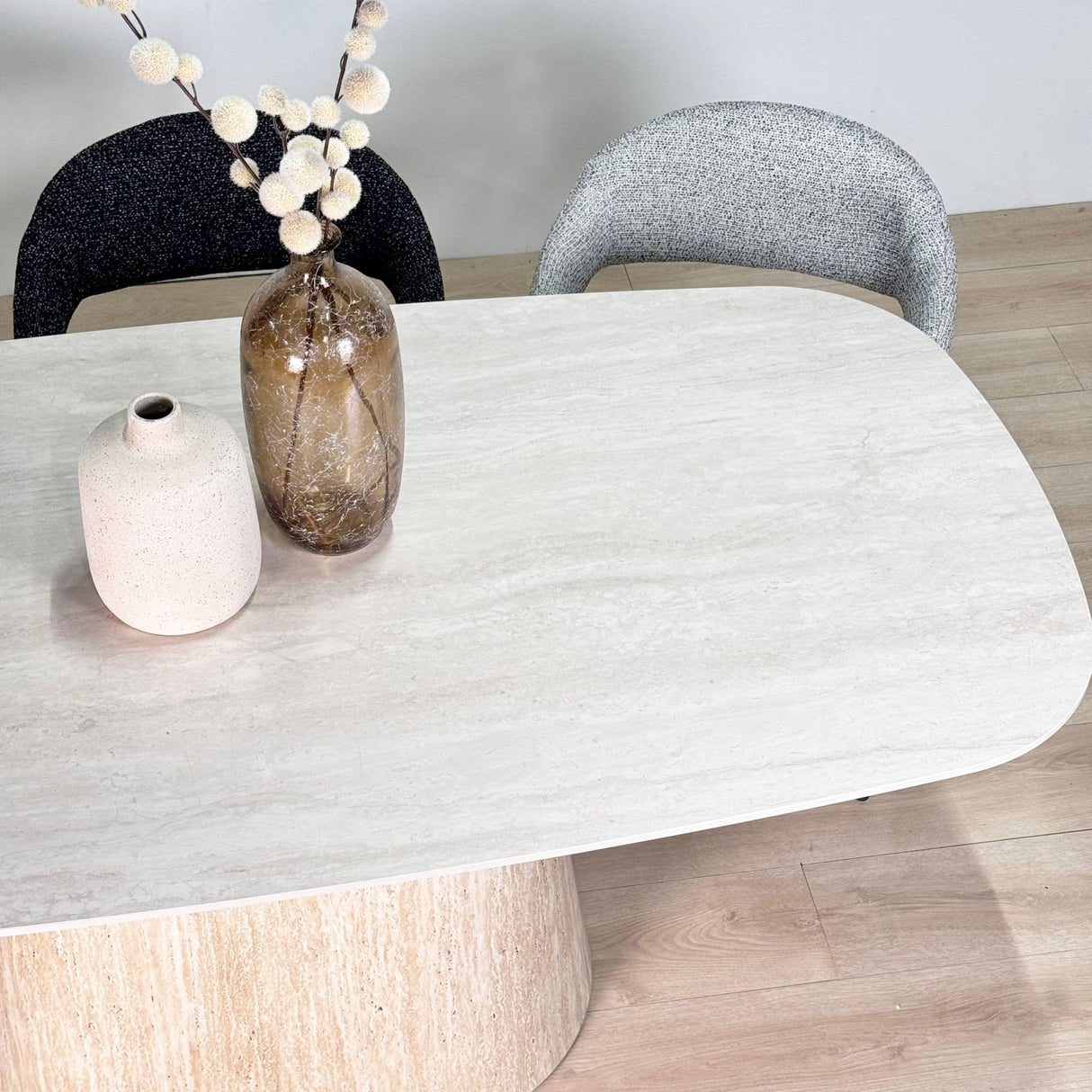 Silla de comedor Set de 4 Bouclé Beige Lisa - Marco Negro 