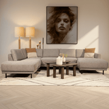 Moderne U-Bank Hoekbank Links Taupe Stof Aniko 310x197x78 cm