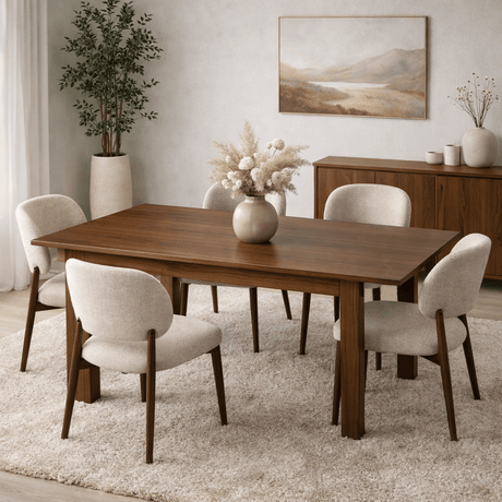 Mesa de comedor extensible nogal melamina – Japandi – 130 – 170 cm – Otis