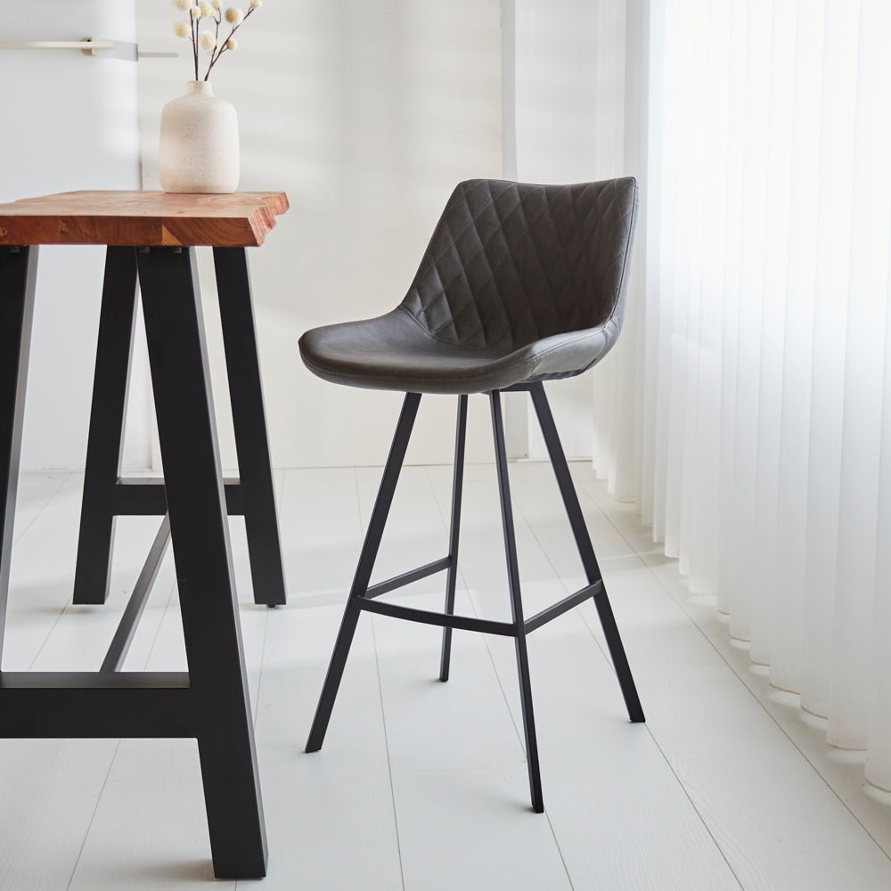 Taburete industrial Juno Antracita de cuero sintético - Altura del asiento 70 cm - Sin reposabrazos 