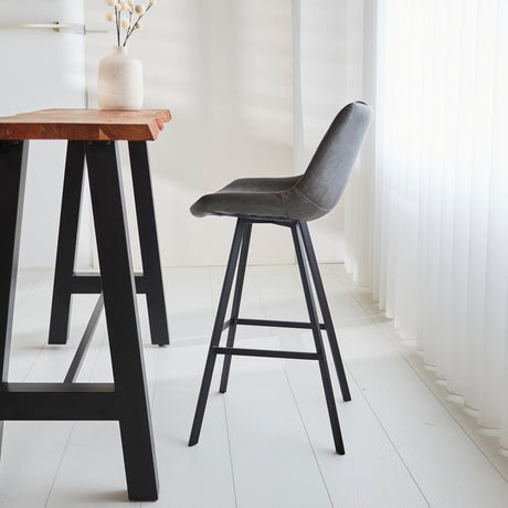 Taburete industrial Juno Antracita de cuero sintético - Altura del asiento 70 cm - Sin reposabrazos 