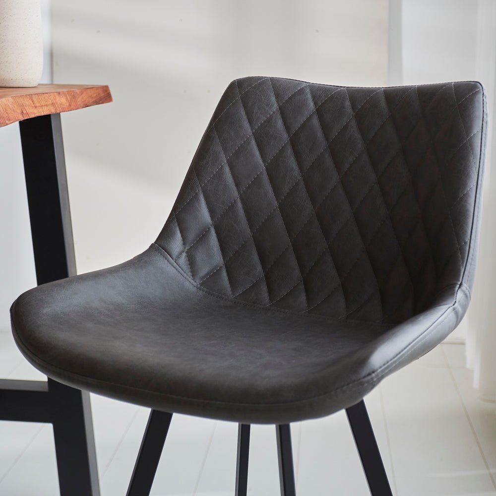 Taburete industrial Juno Antracita de cuero sintético - Altura del asiento 70 cm - Sin reposabrazos 